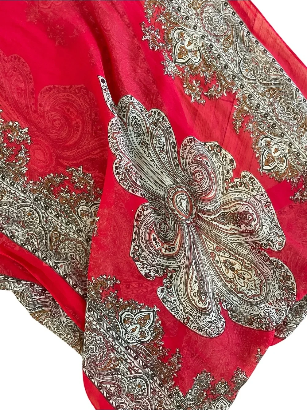 VINTAGE RED PAISLEY VISCOSA SCARF Sheer Lightweight Large Wrap